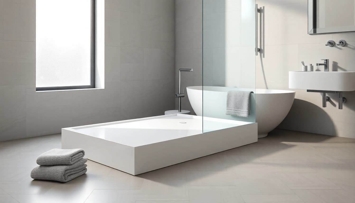 Showcasing a stylish shower base shower in a modern bathroom with luxurious details.