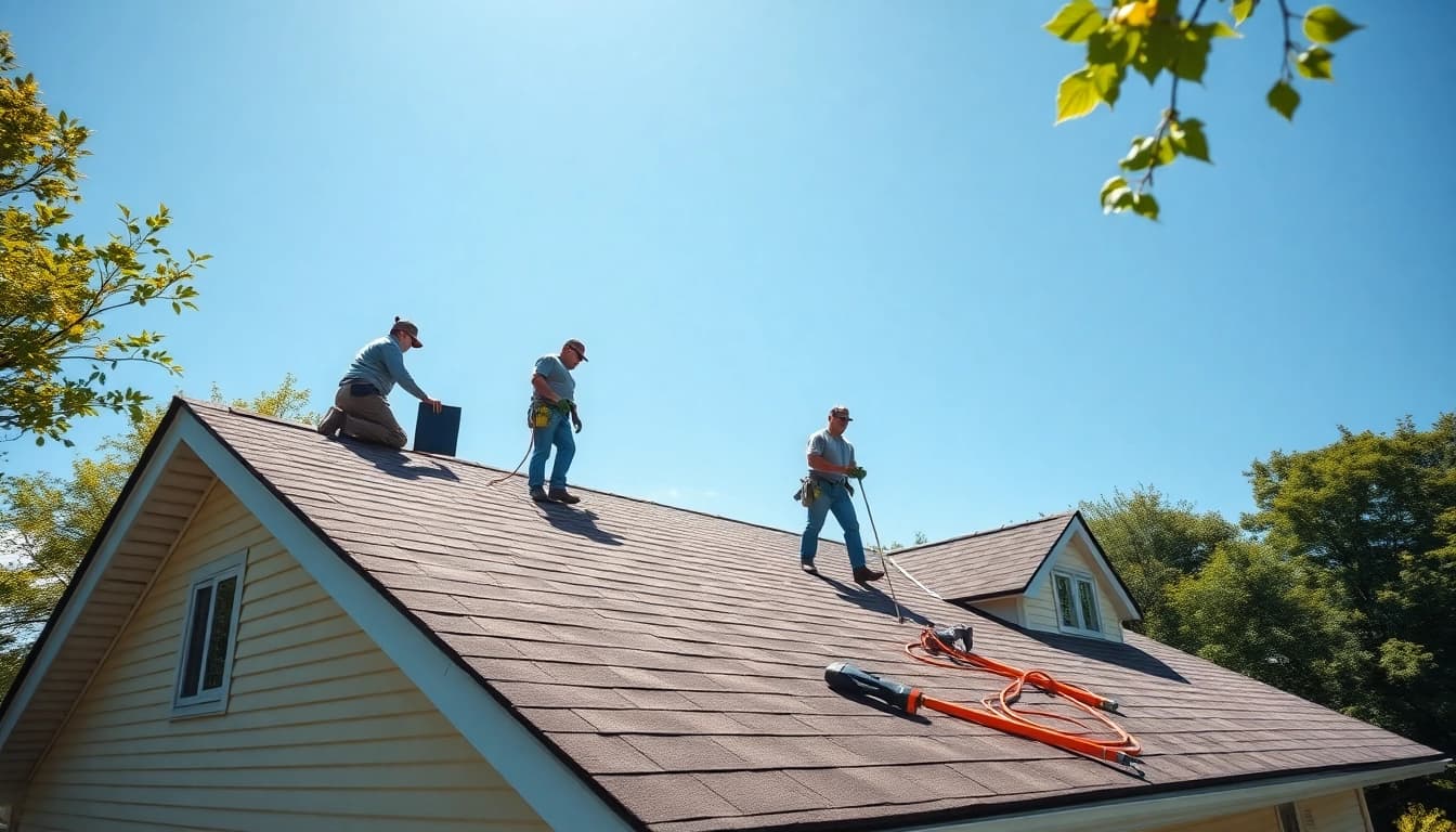 Installers working on a roof in South Jersey, showcasing quality craftsmanship and teamwork.