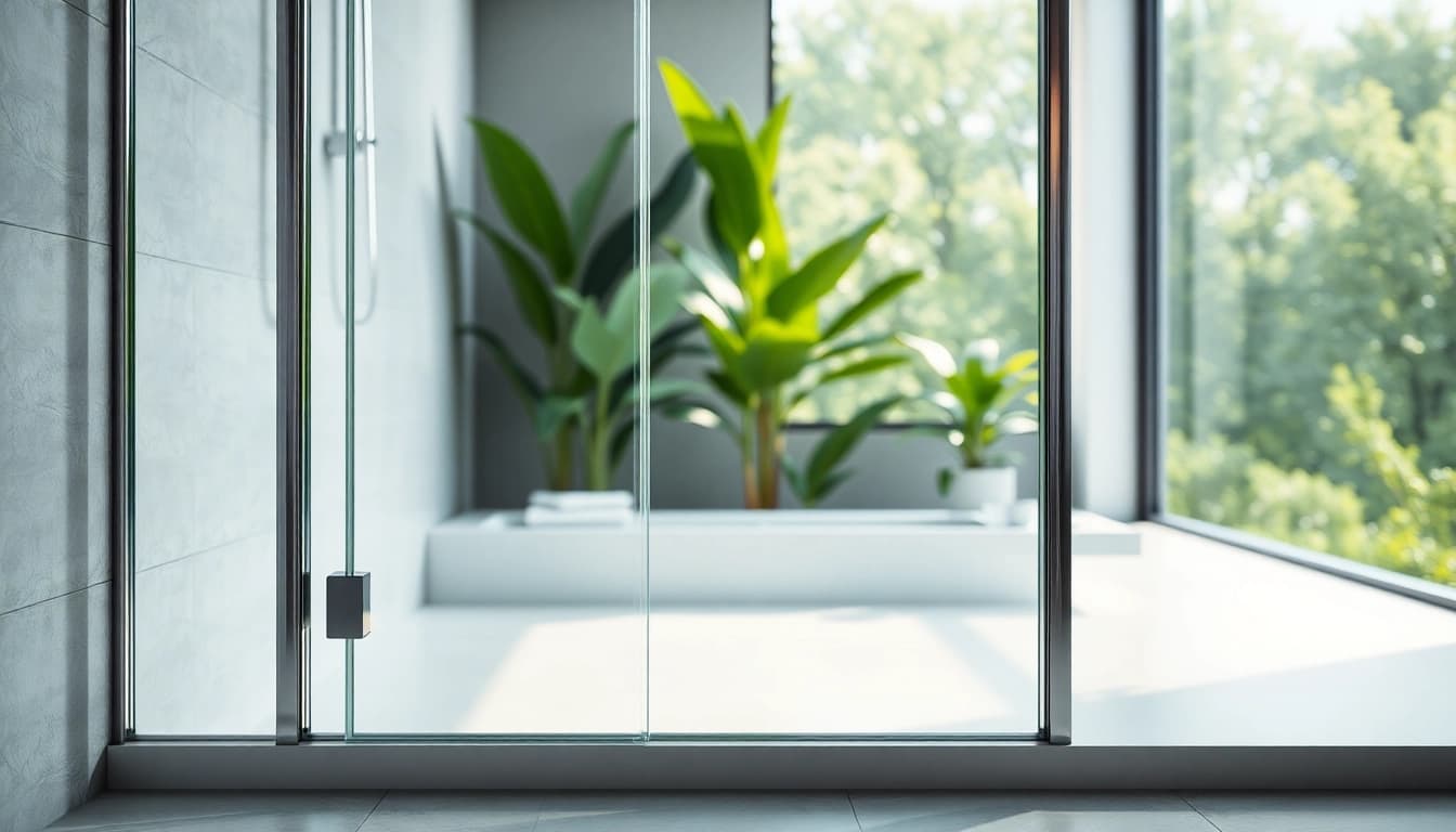Erleben Sie die duschkabine 100x100 pendeltür in einem eleganten, modernen Badezimmer.