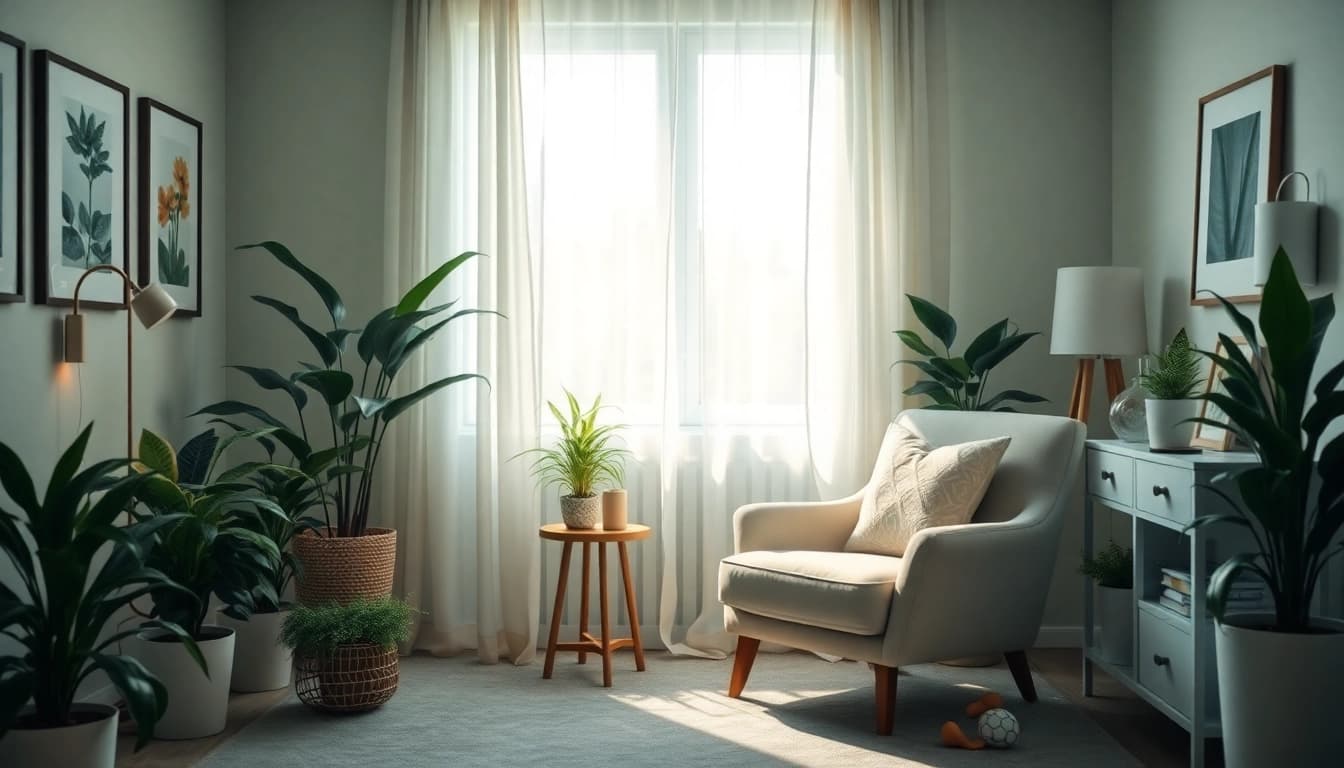 Promote mental wellness in a serene therapy room with calming decor and natural light.
