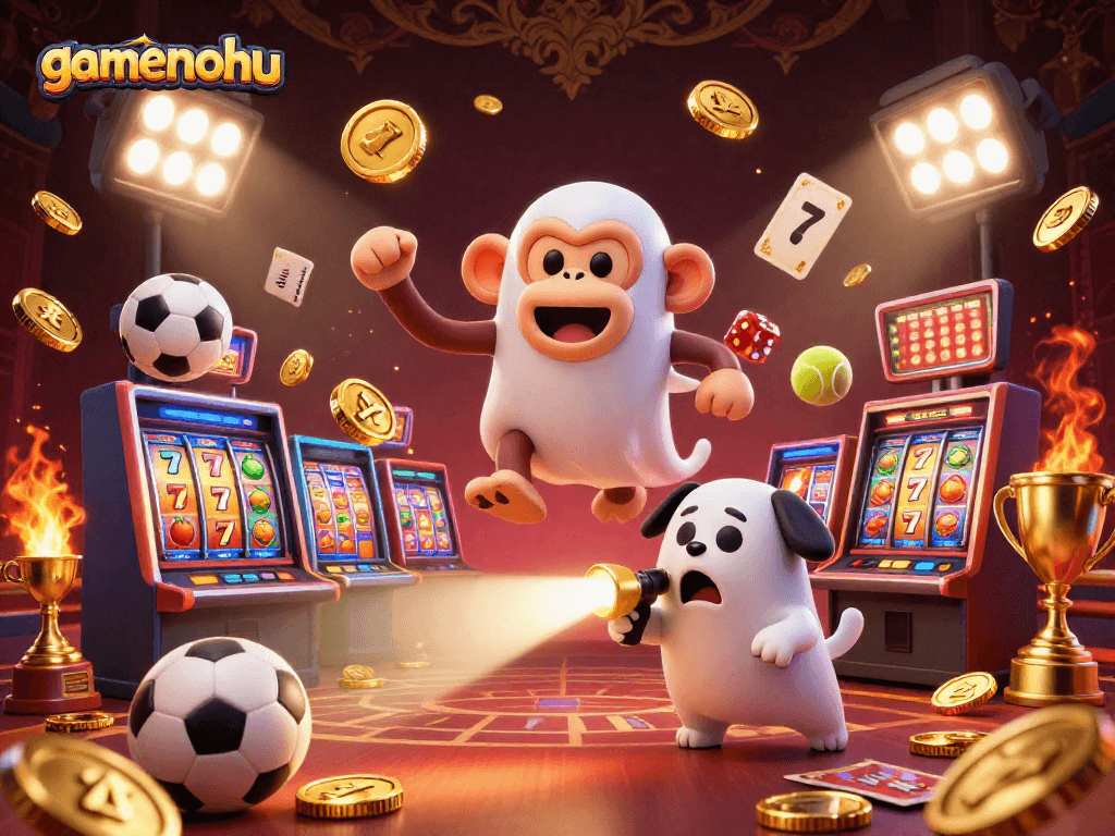Experience gamenohu's thrilling atmosphere with vibrant casino elements and action-packed scenes.