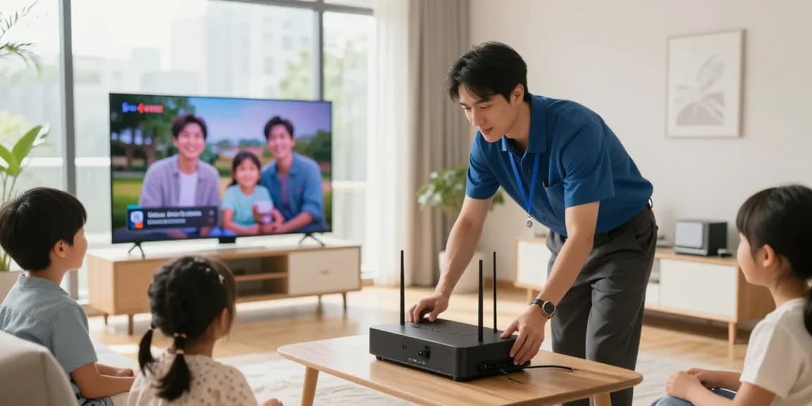A trusted IPTV service provider ensuring reliable live TV streaming in a client's home, showcasing local professional services.