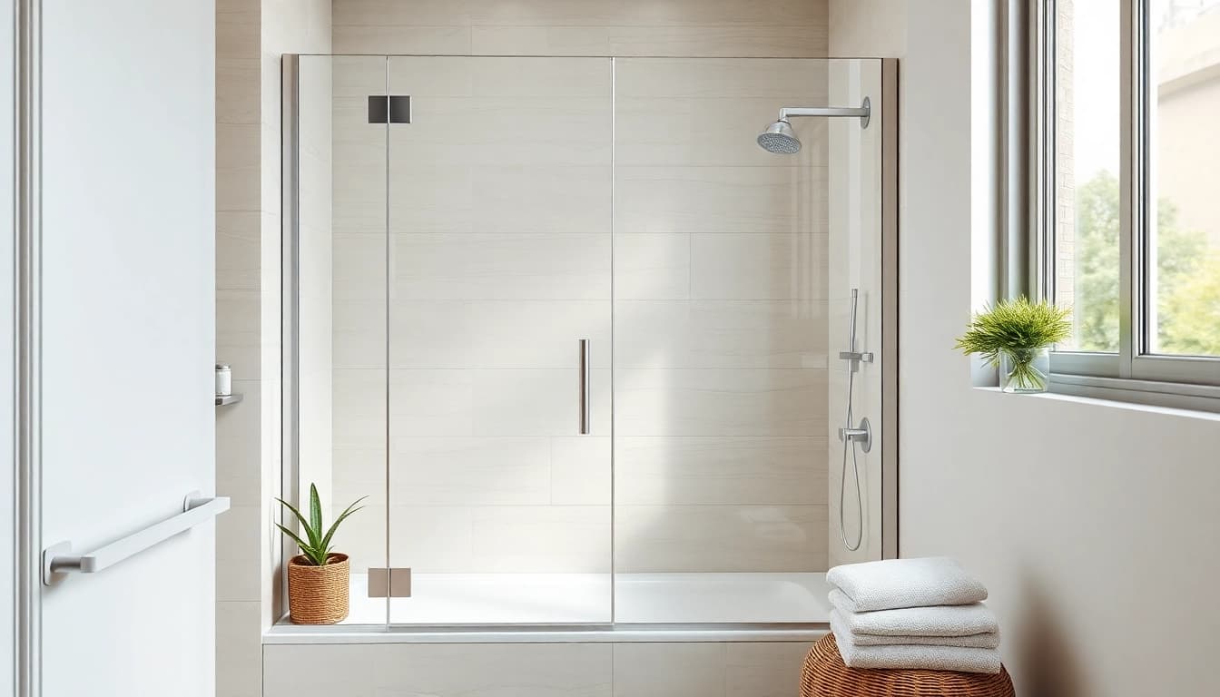 Showcase of a corner shower screen frameless displaying sleek design in a modern bathroom setup.