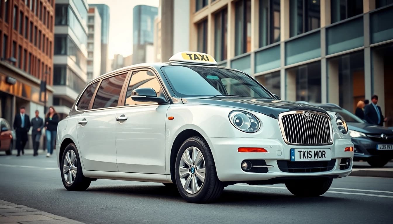 Reliable West Bridgford Taxi in an urban setting, showcasing its sleek design and vibrant atmosphere.