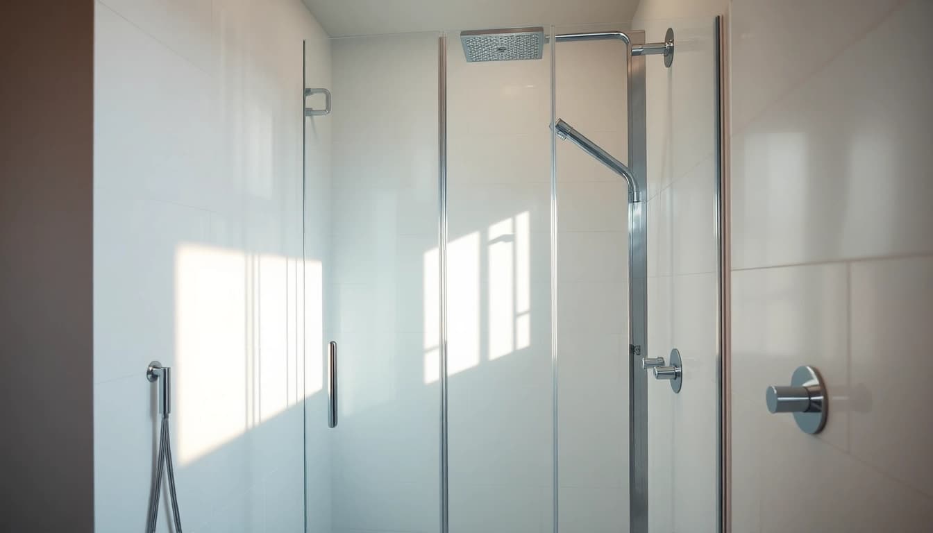 Showcase of an elegant shower screen door in a modern bathroom, highlighting its design.