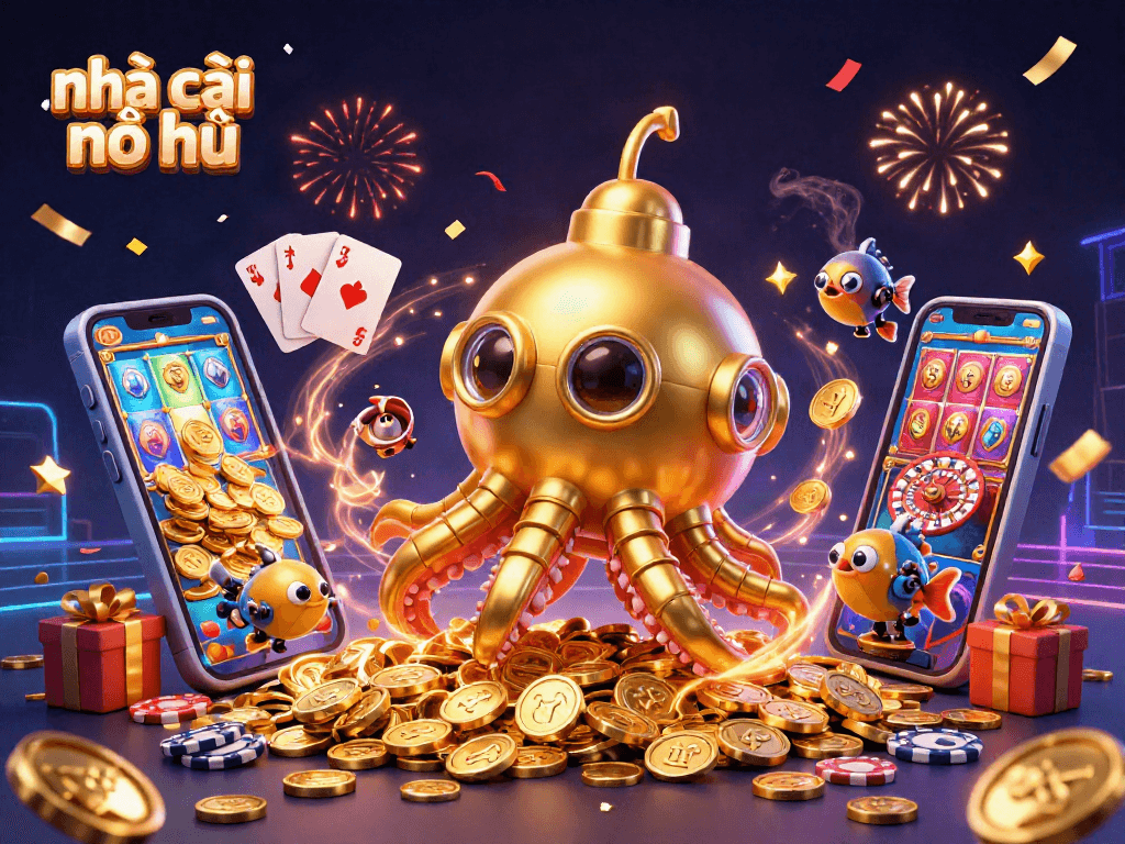 Experience gaming excitement with nhà cái nổ hũ in a vibrant 3D casino scene