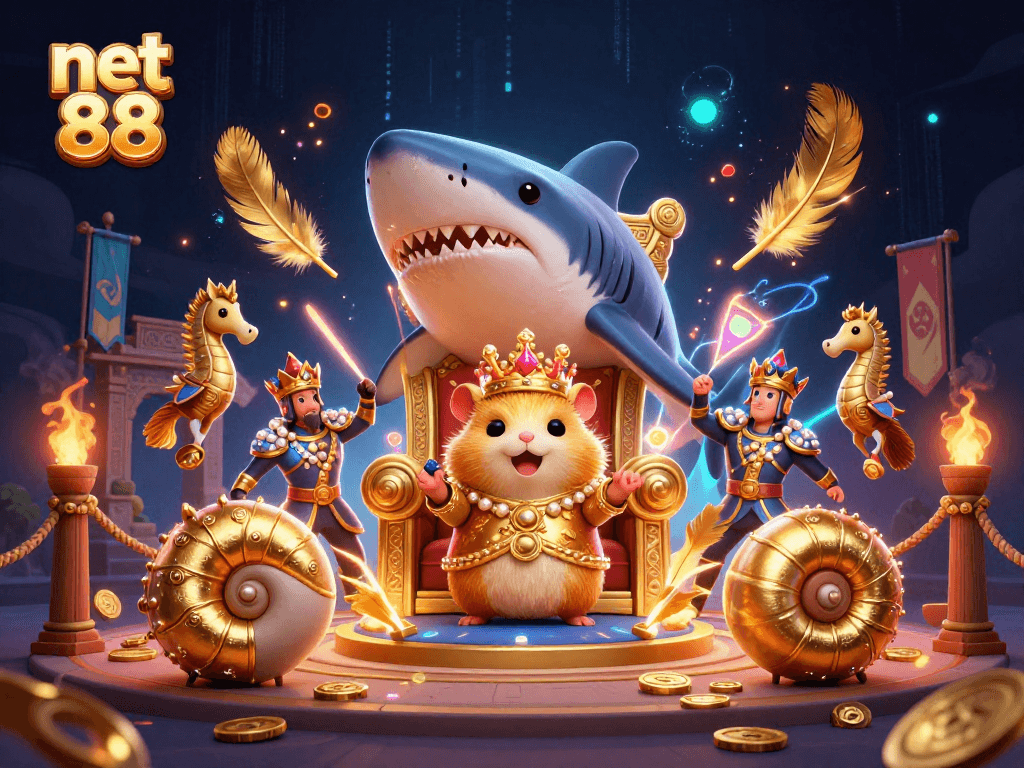 Experience thrilling wins at net 88 with a fierce golden hamster king amidst swirling gambling riches.