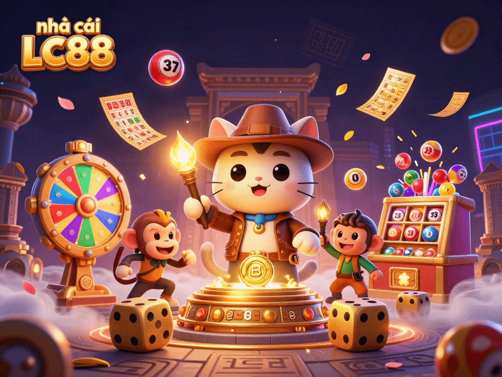 Engage with lucky draws at nhà cái LC88, featuring colorful lottery balls and dynamic casino artifacts.