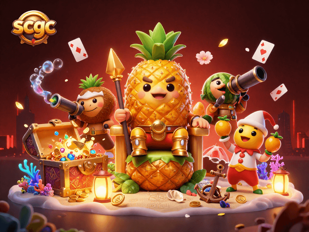 Spin to win at scgc's dazzling beach casino with golden treasures and vibrant characters.