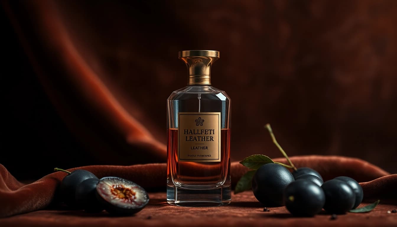 Showcasing the elegant Halfeti Leather perfume bottle set in a luxurious ambiance.