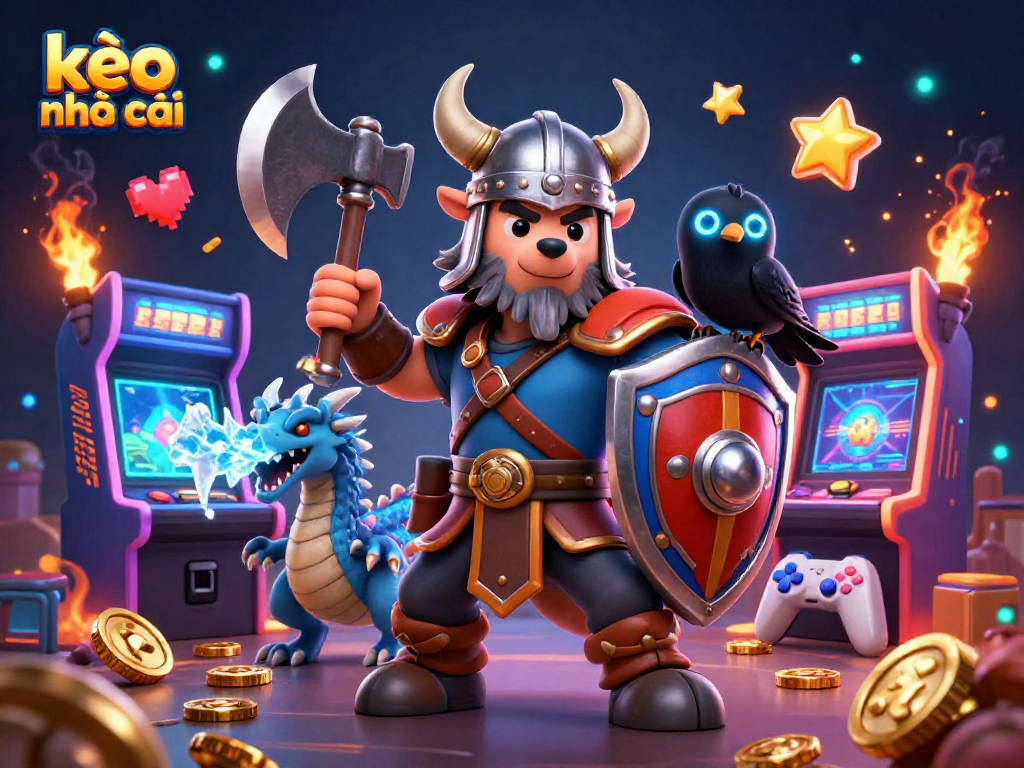 Engage with kèo nhà cái as a Viking wolf warrior and dragon explore a vibrant casino world.
