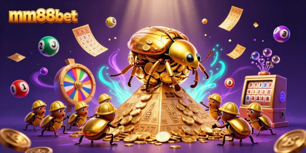 Engage with mm88bet's vibrant lottery scene featuring colorful numbers and lively characters.