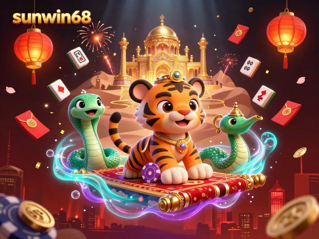Engage in a thrilling adventure at sunwin68 with a tiger sultan, poker chip carpet, and magical elements.