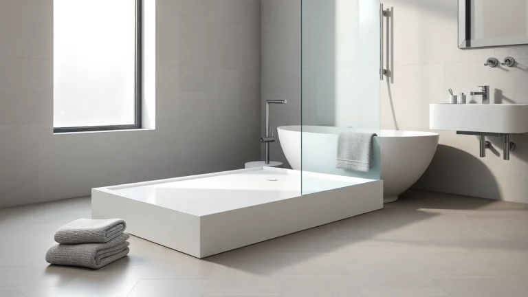 Showcasing a stylish shower base shower in a modern bathroom with luxurious details.