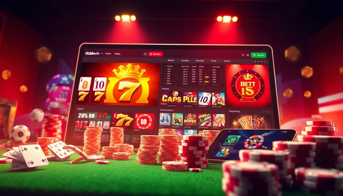 Online gaming experience at tk88win.live featuring vibrant slots and sports betting interface.
