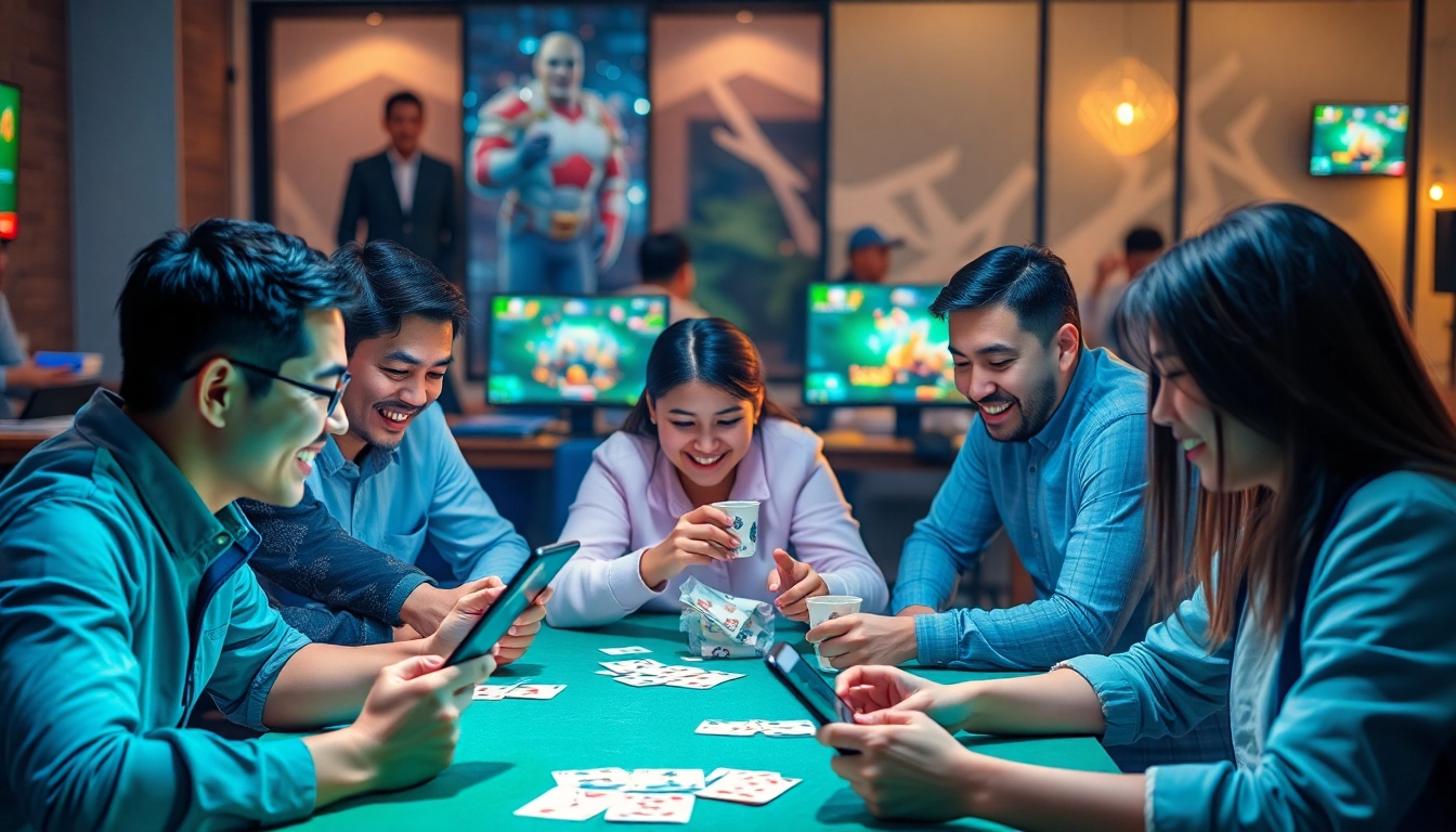 Players enjoying online card games through topgamebaidoithuong.mx with a vibrant community atmosphere.