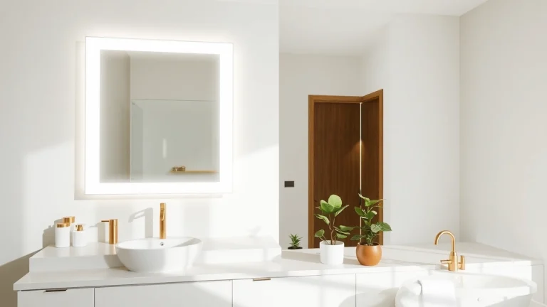Bright and inviting led mirror bathroom featuring an elegant, illuminated design with minimalist accents.