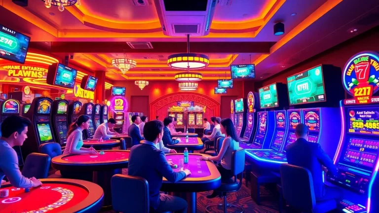 Experience the excitement of online gaming at ev88win.live with vibrant casino scenes full of players.