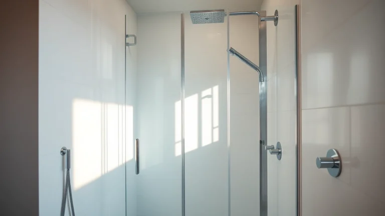 Showcase of an elegant shower screen door in a modern bathroom, highlighting its design.