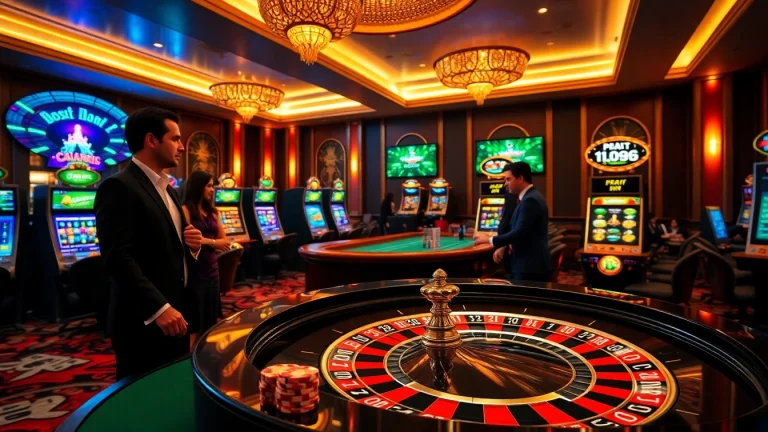 Engage in qq88 bet excitement at a luxurious casino with roulette and slot machines.