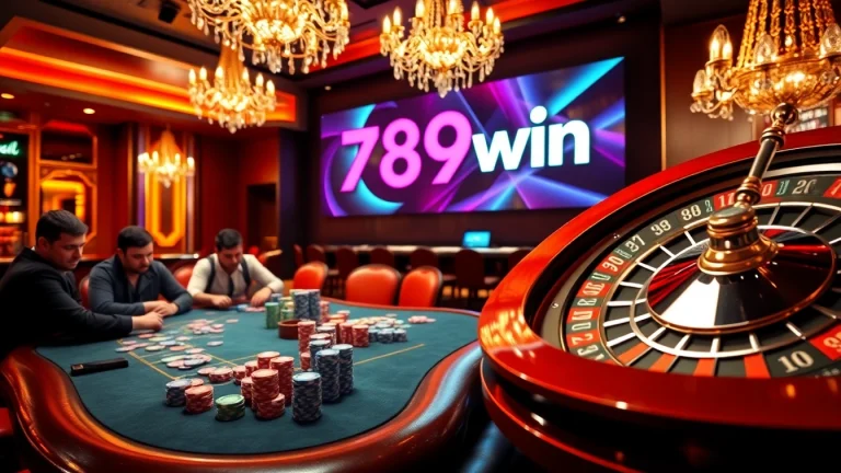 Betting at a luxurious poker table with 789win branding featured prominently.