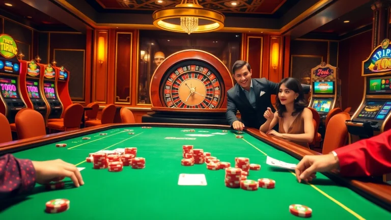 Experience the excitement of 789win with vibrant casino tables, poker chips, and engaging gamblers.