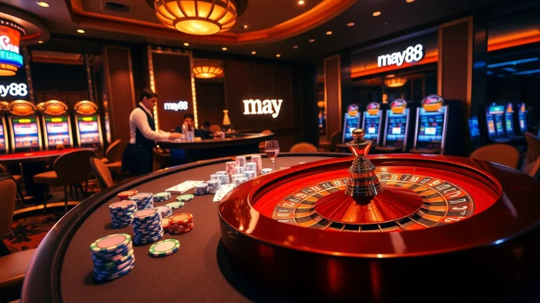 Experience the thrill of high-stakes games at may 88's luxurious casino tables.