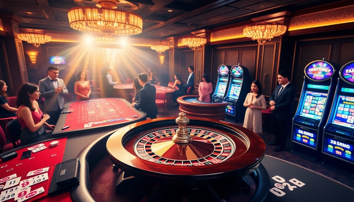 Enjoying a game at https://okfun.jpn.com/ featuring a vibrant roulette wheel amidst an elegant casino atmosphere.