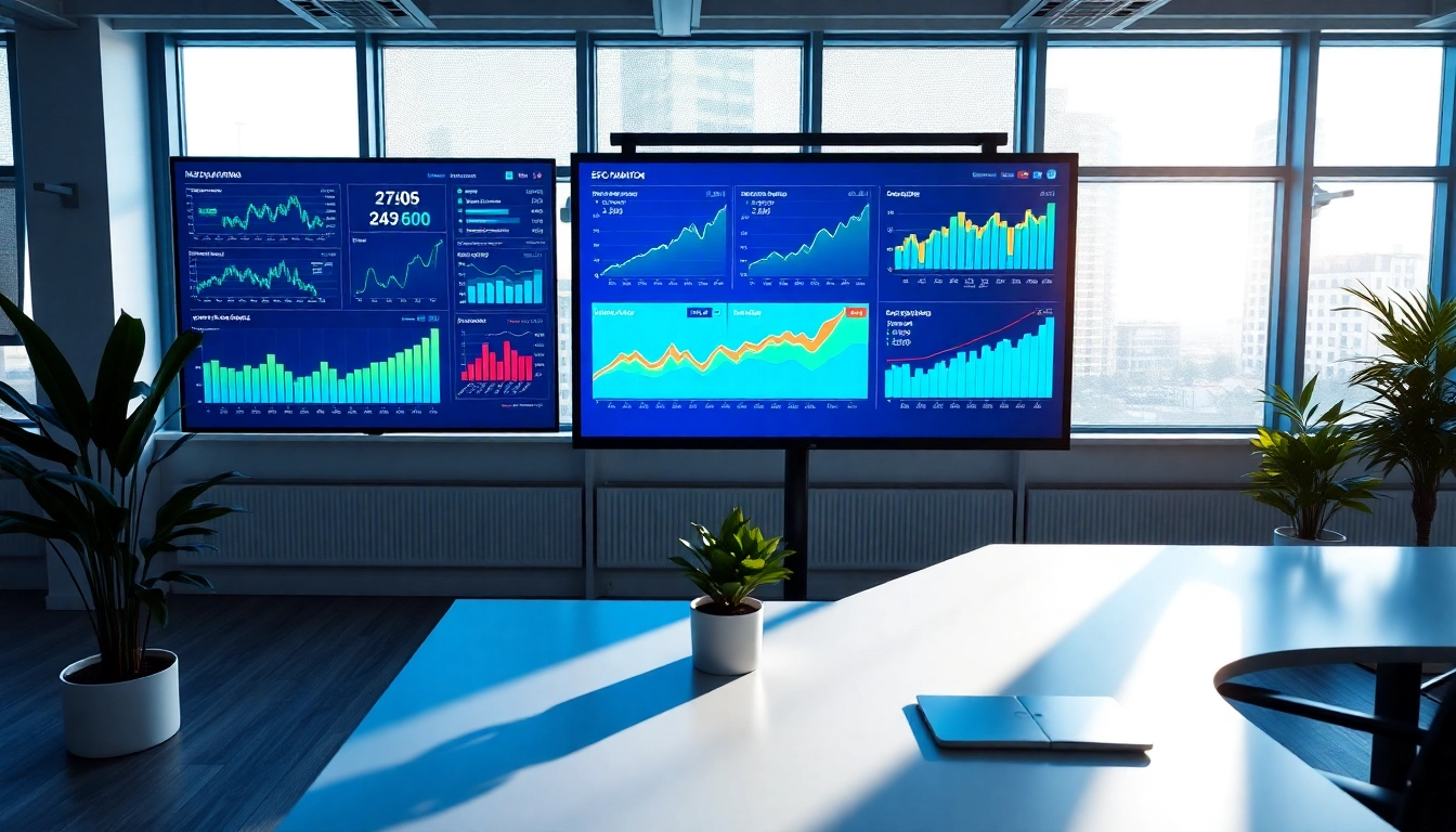 Visualize SEO Rank analytics with colorful graphs in a modern office setting.