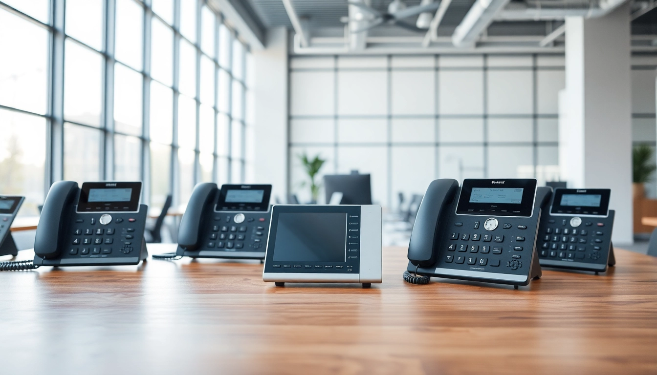 Showcasing modern office phone systems in a bright workspace for effective communication.