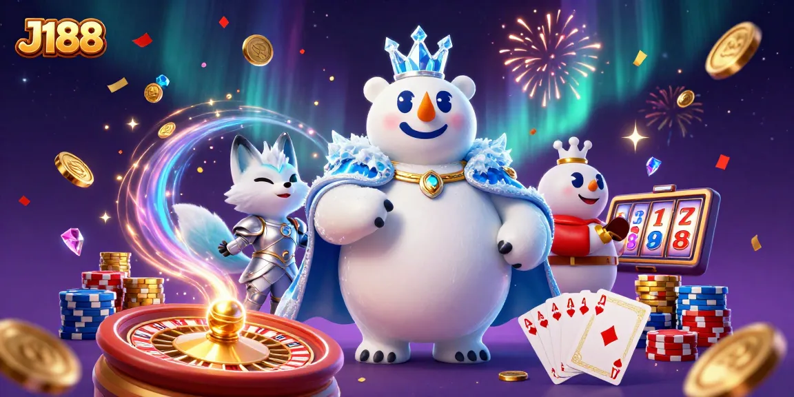 Bet on J188 with exhilarating online casino games, featuring a polar bear king and snow fox.