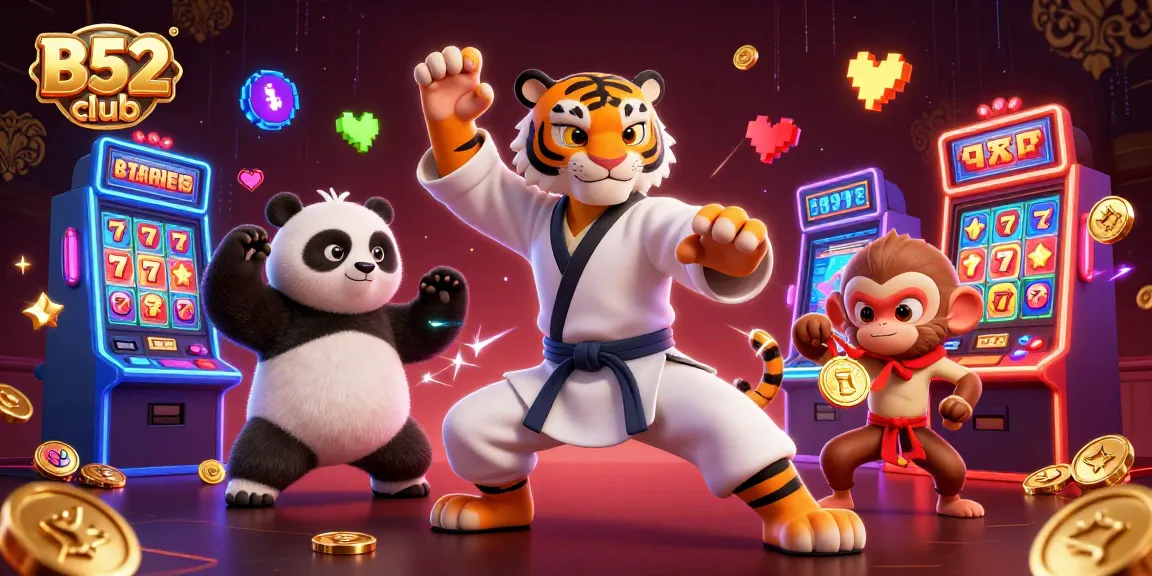 Engage in thrilling gaming at B52 club with captivating slot machines and vibrant characters.