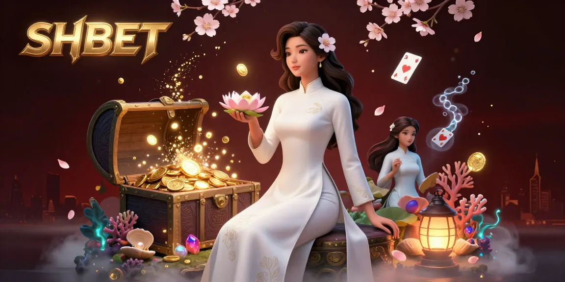 Engage in the world of SH BET as an elegant Asian woman presents captivating gameplay with treasure and cards.