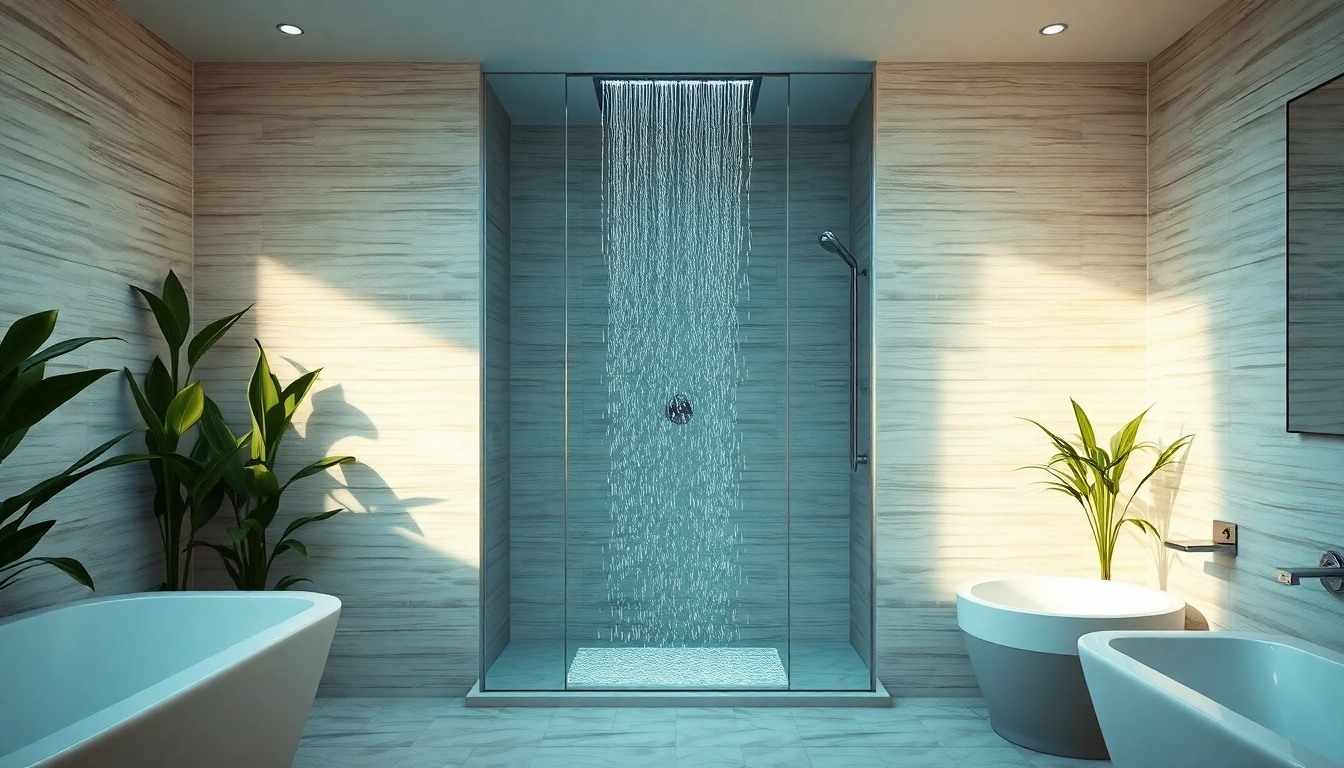 Experience elegant showers in a luxurious modern bathroom with charming decorations.