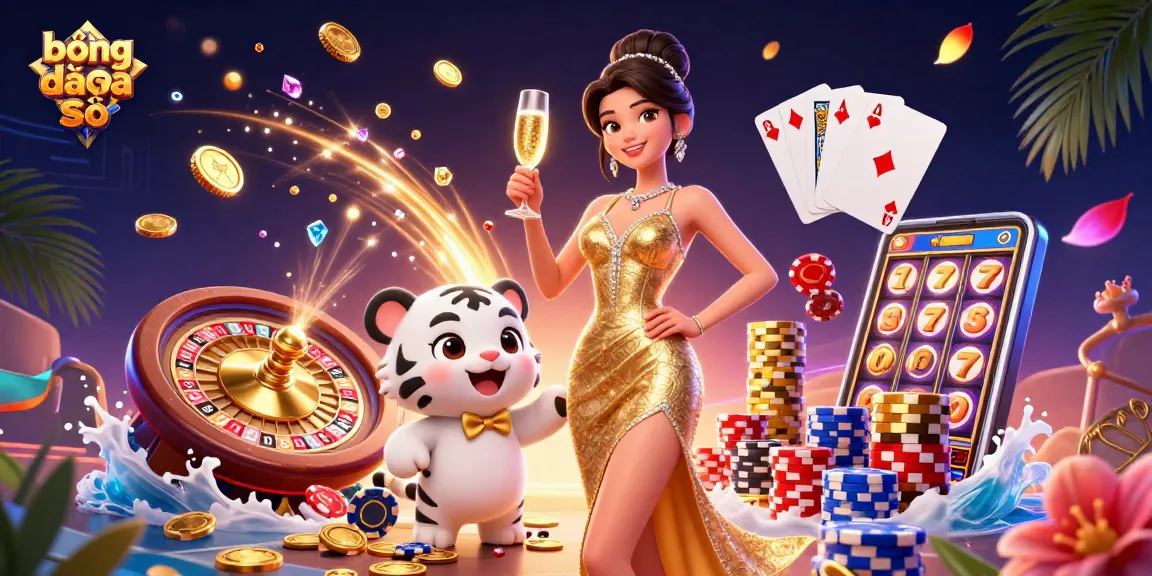 Watch bóng đá số results in a vibrant casino scene with a lucky tiger and glamorous character.