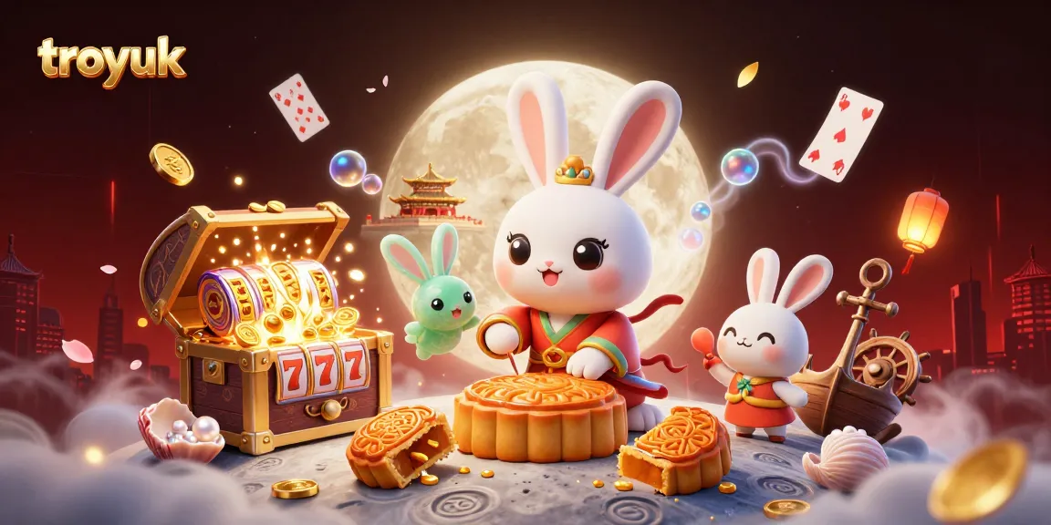 Experience the troyuk magic with playful moon rabbits gaming among vibrant casino elements