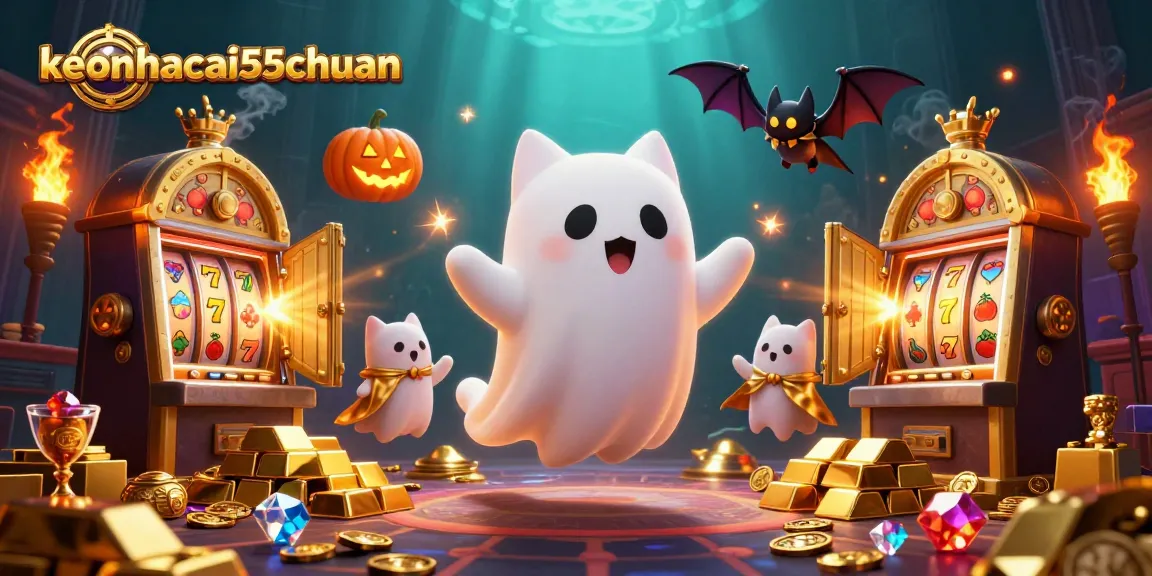 Engage with keonhacai55chuan as a ghost cat and bat explore a vibrant haunted casino.