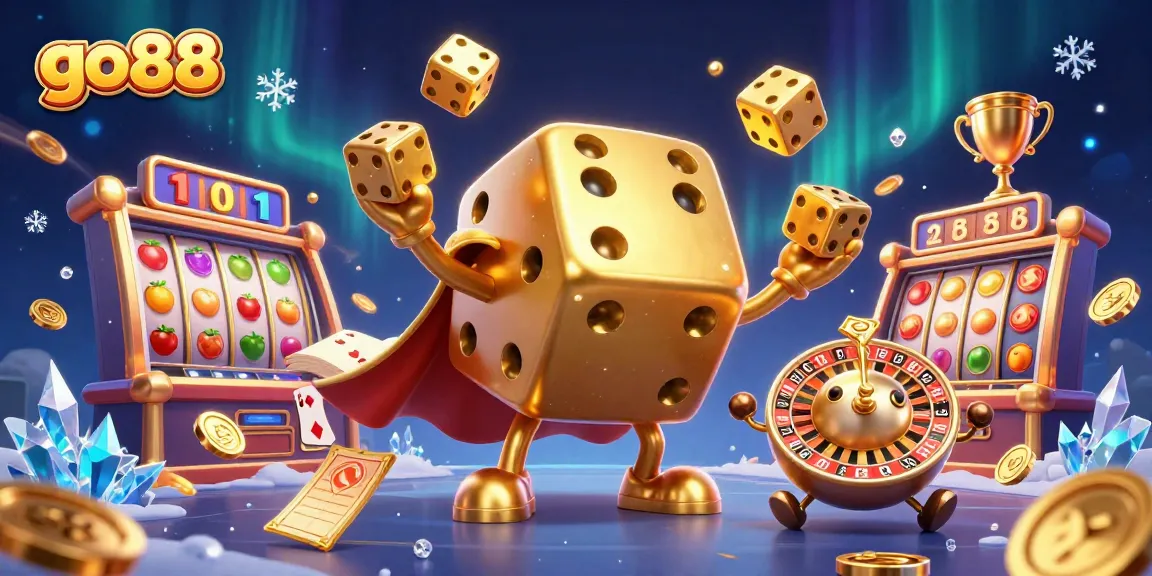 Explore dynamic gameplay at go88 featuring vibrant golden dice and slot elements in a rich casino environment.
