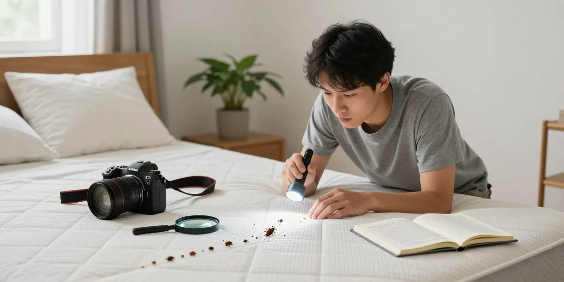 Effective bed bug pest control inspection in a residential bedroom with a person examining a mattress.