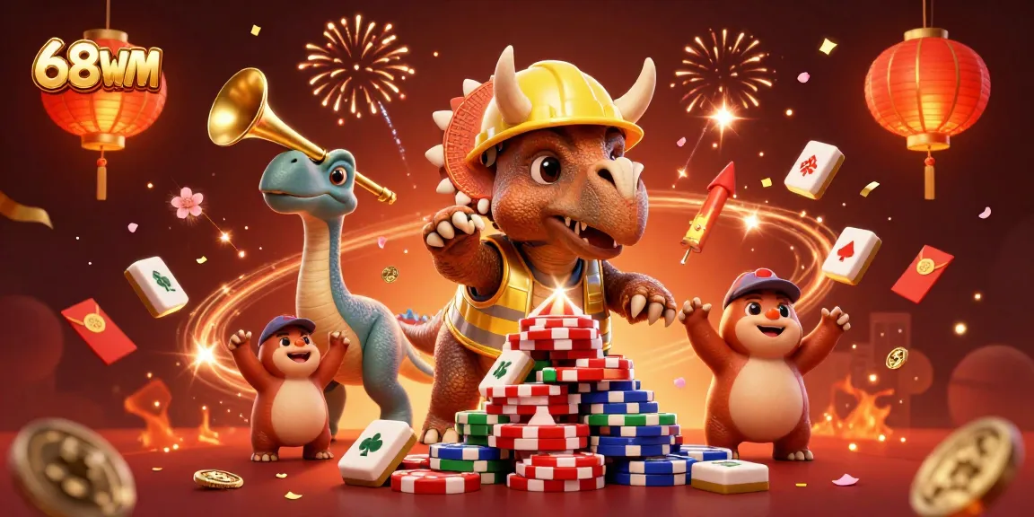 Experience excitement and victories at 68WIM with a vibrant casino-themed illustration