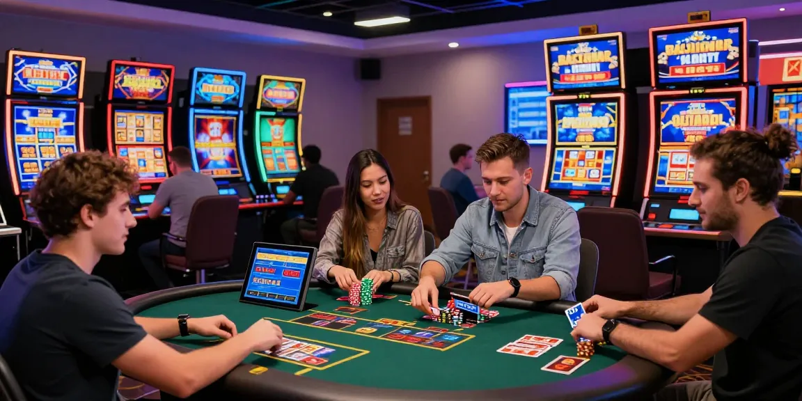 Exciting scene of players at a credit card casino enjoying popular games with Visa and Mastercard payments, showing vibrant gaming atmosphere.