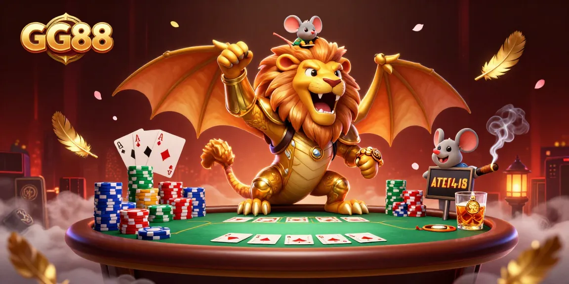 Engage with intense GG88 poker action featuring a triumphant chimera with a mouse jockey.