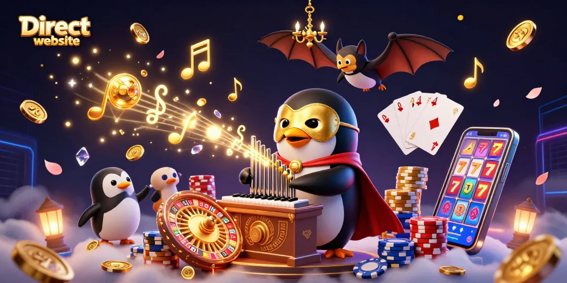 Experience thrilling gameplay at the Direct website with golden coins cascading from the pipe organ in this vibrant casino illustration.