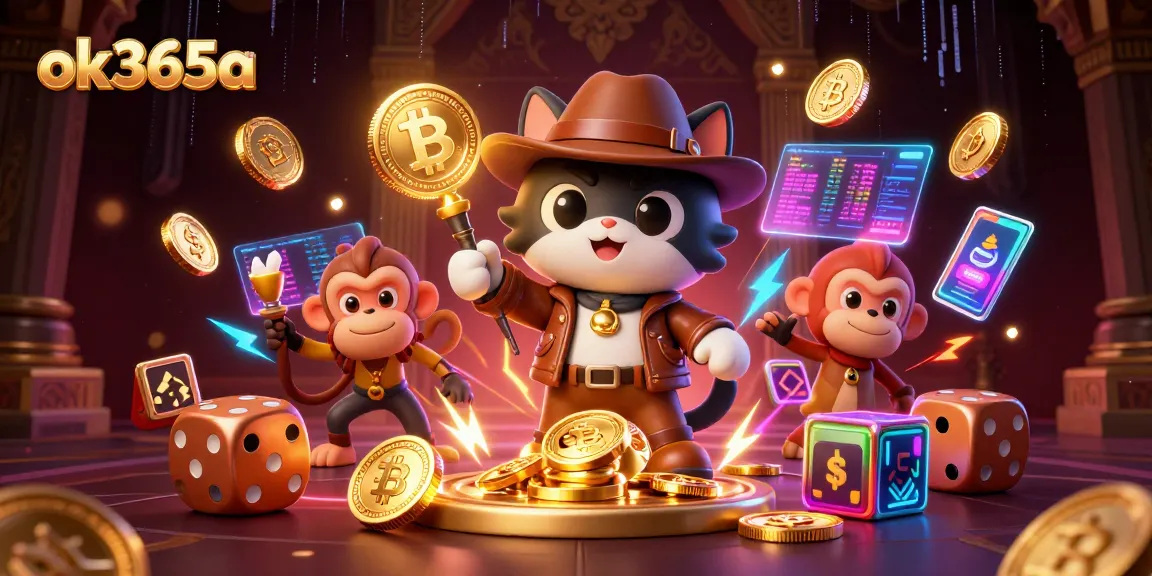 Explore the dynamic world of ok365a in this vibrant casino-themed illustration, featuring 3D elements and characters.