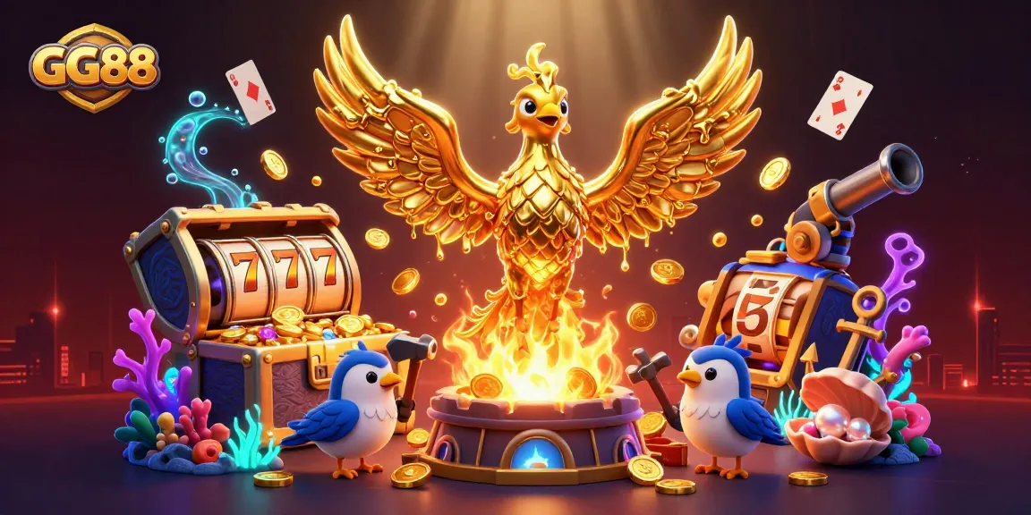 Experience the thrill of GG88 as molten gold transforms into coins amid dynamic casino elements.