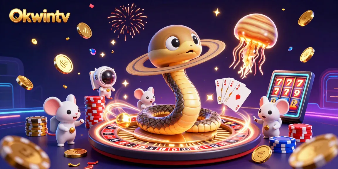 Okwintv engages with cosmic gaming via a 3D scene of gambling elements and fun