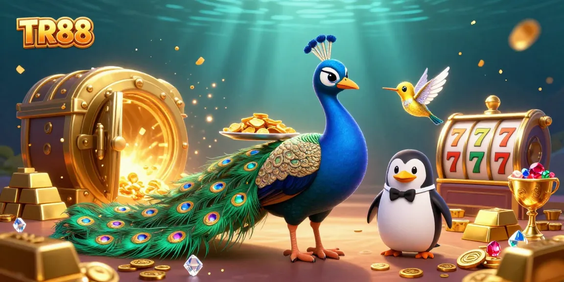 Experience TR88 where fortune shines with dazzling gems and golden chips in a vibrant casino scene.
