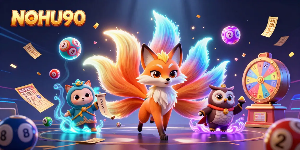 Experience thrilling gameplay at NOHU90 with vibrant colorful lottery elements and enchanting characters.